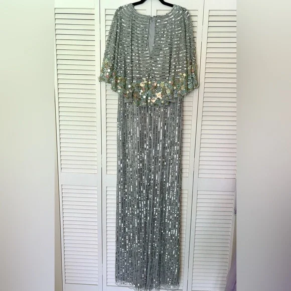 Mac Duggal Silver Sequin Gown